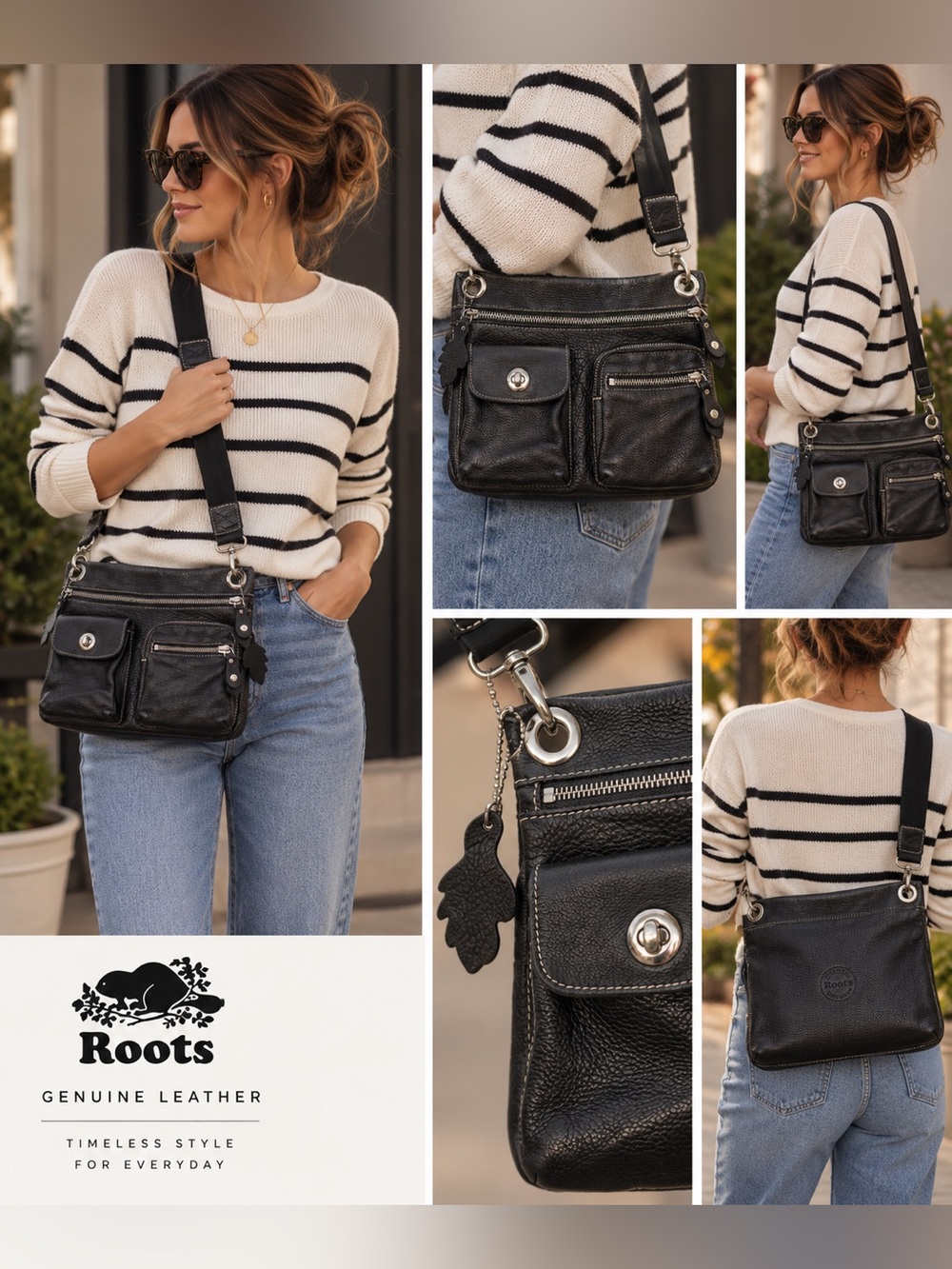 Vintage Roots Villager Black Genuine Leather Crossbody Bag